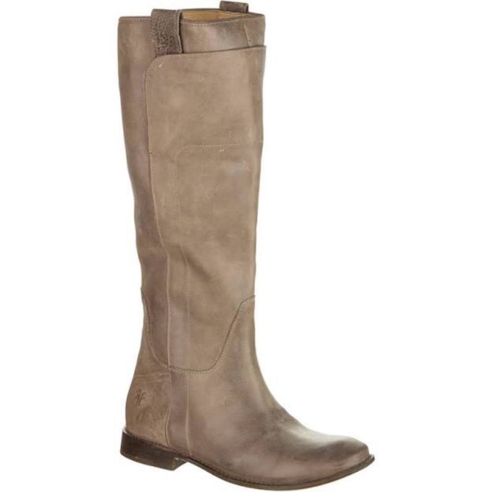 Frye Paige Gray Taupe Leather Women's Boots Size 7.5 Riding Outdoor Western Knee